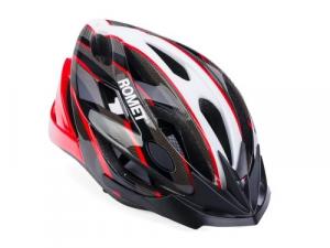 Kask rowerowy Romet 103 bialo szaro czerwony z daszkiem M (55-58)