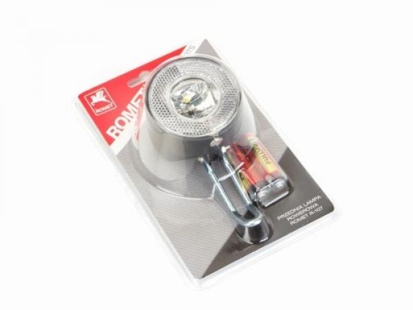 Lampa przednia 1-LED bater. na widelec czarna mod.R-107 blister et/logo ROMET