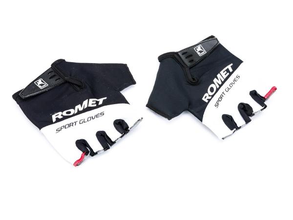 Rękawiczki rowerowe - czarno-białe z białym napisem ROMET /czerwony szew/ XL - Sklep firmowy ProRowery