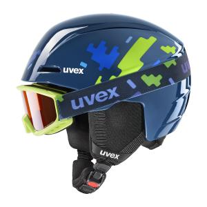 Dziecięcy kask narciarski z goglami Uvex Viti Set blue puzzle - 51-55 cm
