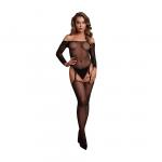 Shimmering Off the Shoulder Bodystocking - One Size - Black/Gold Glitter