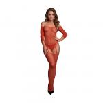 Shimmering Off the Shoulder Bodystocking - One Size - Red/Gold Glitter