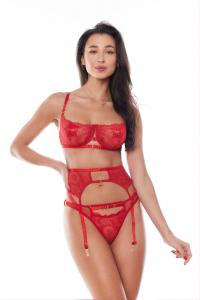 AMOURA SET RED (bra,belt,string/biustonosz, pas, stringi)