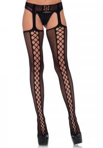 Lace up backseam stockings Black