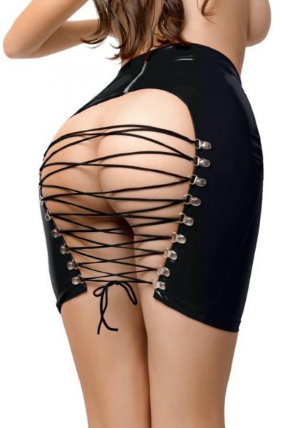 Glossy Leanne Wetlook miniskirt, black, XL