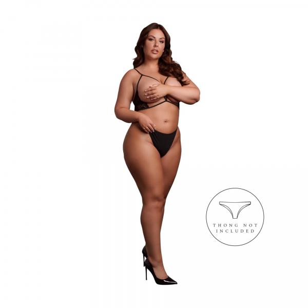 Open Cup Triangle Bra with Lace and Adjustable Sliders - Plus Size - Black
