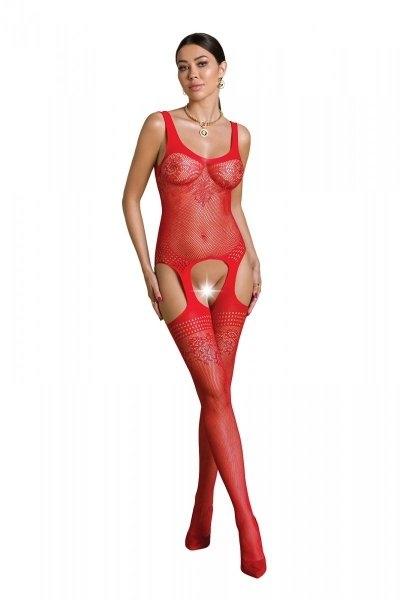 ECO BS008 Czerwony bodystocking z otwartym krokiem