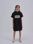 Sukienka dziewczęca z bawełny ekologicznej z kapturem czarna Rossie 906