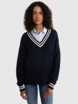 Sweter damski z wiskozy z dekoltem v-neck granatowy Cyntylia 403