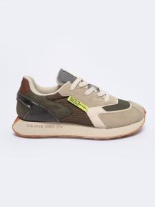 Sneakersy męskie z zamszowymi wstawkami khaki NN174345 303