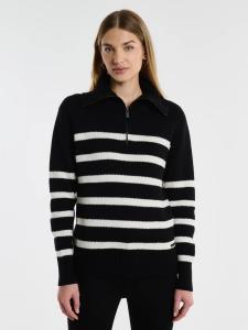 Sweter damski w czarno-białe paski rozpinany z dodatkiem kaszmiru Stripalia 906