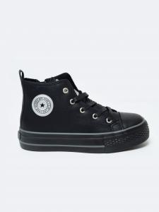 Trampki dziecięce unisex ze skóry ekologicznej czarne OO374225 906