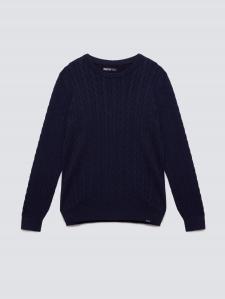 Sweter męski ze splotem warkoczowym granatowy Amaris 403
