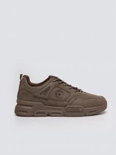 Sneakersy męskie ze skóry ekologicznej brązowe OO174580 802
