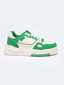Sneakersy damskie ze skóry ekologicznej beżowo-zielone NN274671 801