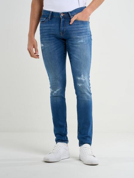 Jeansy męskie skinny z przetarciami niebieskie Deric 368