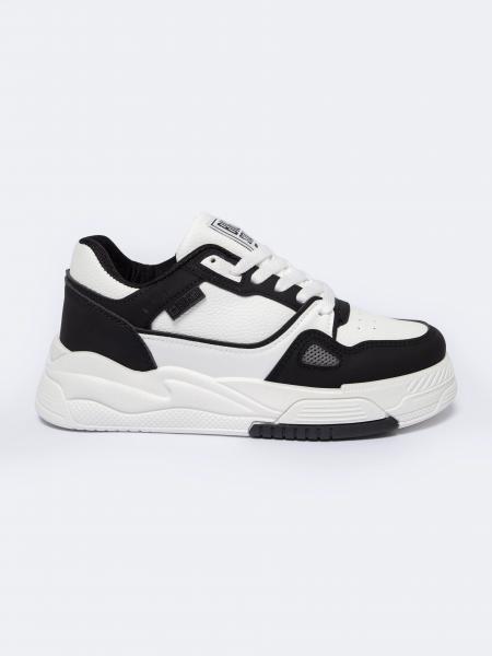 Sneakersy damskie ze skóry ekologicznej biało-czarne NN274669 101
