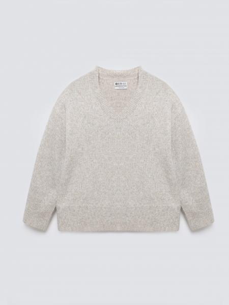 Sweter damski v-neck z dodatkiem wełny beżowy Violina 801