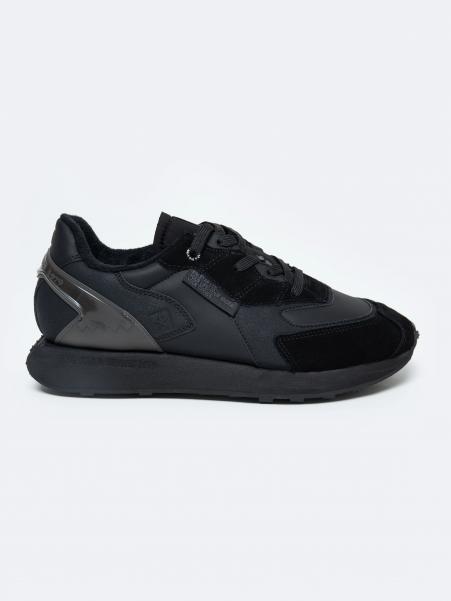 Sneakersy męskie ze skóry naturalnej czarne OO174297 906