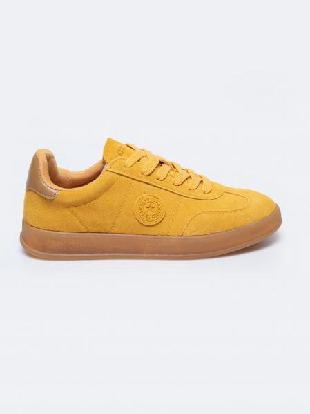 Sneakersy damskie ze skóry naturalnej zamszowej musztardowe RR274846 202