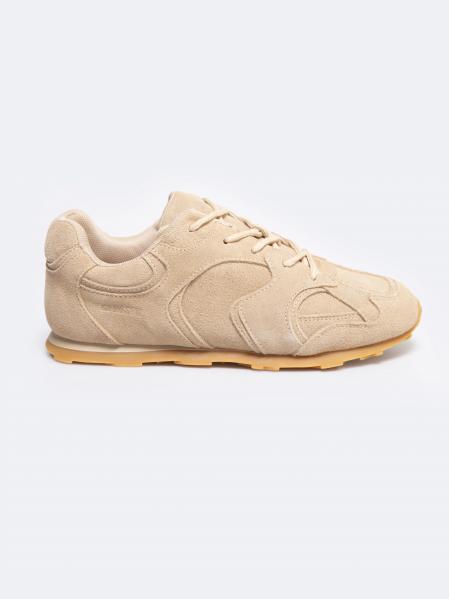 Sneakersy damskie ze skóry naturalnej zamszowej beżowe RR274819 801