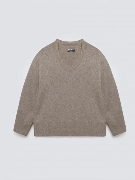 Sweter damski v-neck z dodatkiem wełny brązowy Violina 804