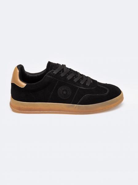Sneakersy damskie ze skóry naturalnej zamszowej czarne RR274851 906