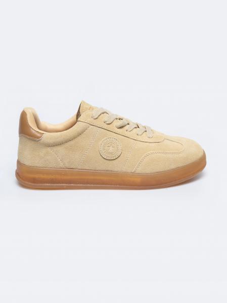 Sneakersy damskie ze skóry naturalnej zamszowej beżowe RR274849 801