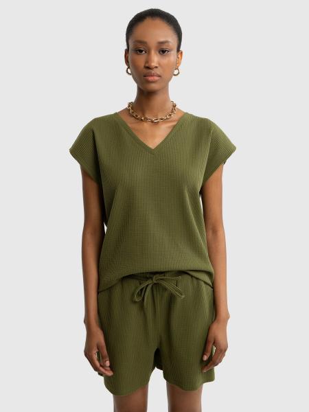 Koszulka damska z dekoltem v-neck khaki Evelia 303/ Eveliana 303