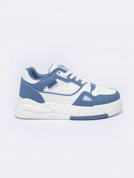 Sneakersy damskie ze skóry ekologicznej biało-niebieskie NN274670 101