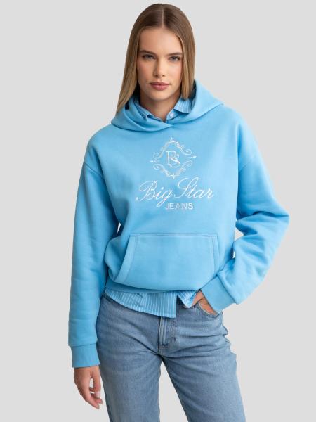 Bluza damska z haftem z kapturem niebieska Afra 401