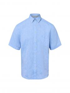 Fynch-Hatton Męska koszula casual z zawartością lnu Mężczyźni Regular Fit len niebieski marmurkowy, M