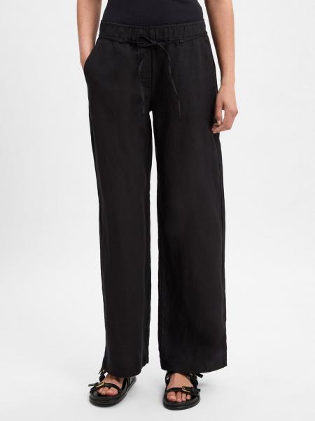 MAC Lniane spodnie - Chiara Belt Kobiety len czarny jednolity, 38-32