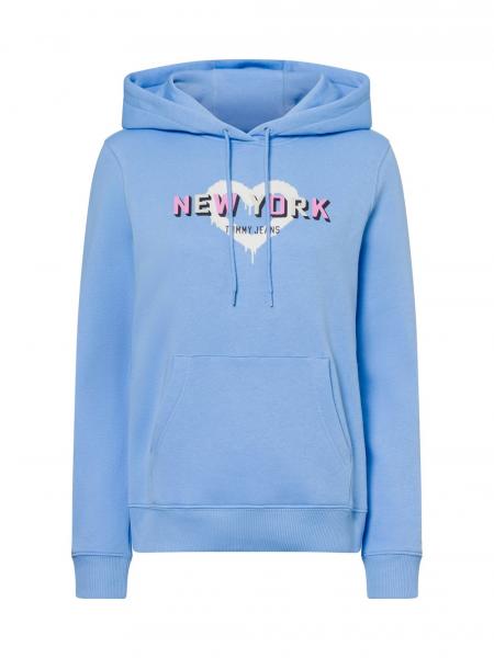 Tommy Jeans Damski sweter z kapturem Kobiety Bawełna niebieski jednolity, S