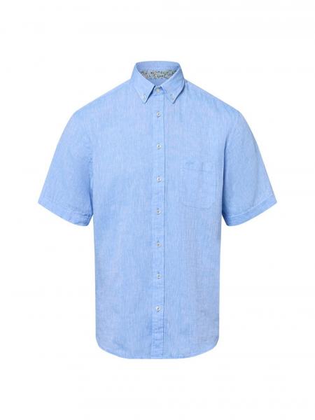 Fynch-Hatton Męska koszula casual z zawartością lnu Mężczyźni Regular Fit len niebieski marmurkowy, M