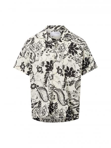 Selected Męska koszulka z krótkim rękawem - SLHRelaxair Mężczyźni Modern Fit Bawełna biały|czarny wzorzysty, XL