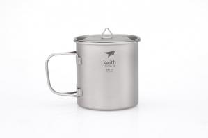 KEITH Kubek tytanowy z pokrywką SINGLE-WALL TITANIUM MUG WITH FOLDING HANDLE AND LID 550 ml