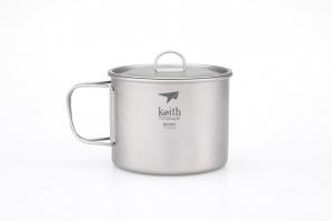 KEITH Kubek tytanowy z pokrywką SINGLE-WALL TITANIUM MUG WITH FOLDING HANDLE AND LID 900 ml