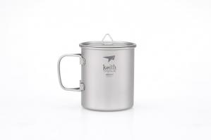 KEITH Kubek tytanowy z pokrywką SINGLE-WALL TITANIUM MUG WITH FOLDING HANDLE AND LID 450 ml