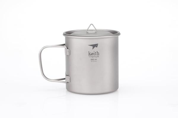 KEITH Kubek tytanowy z pokrywką SINGLE-WALL TITANIUM MUG WITH FOLDING HANDLE AND LID 550 ml