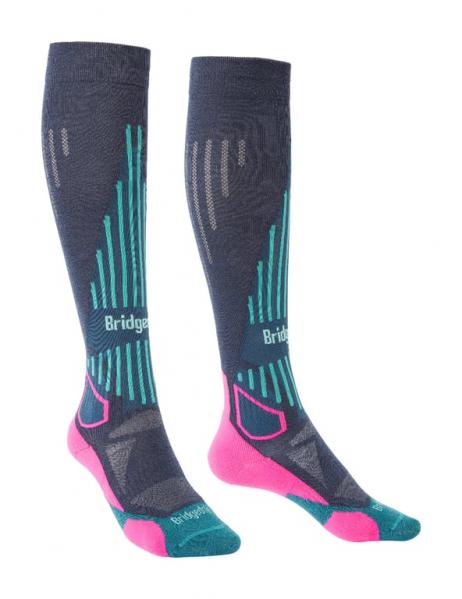 BRIDGEDALE Skarpety narciarskie damskie Lightweight Merino Performance Over Calf Wmn dark denim/pink-M