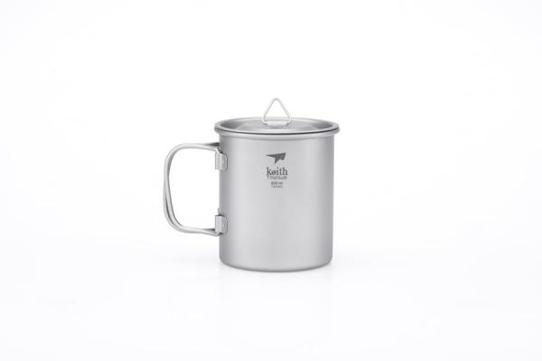 KEITH Kubek tytanowy z pokrywką SINGLE-WALL TITANIUM MUG WITH FOLDING HANDLE AND LID 300 ml