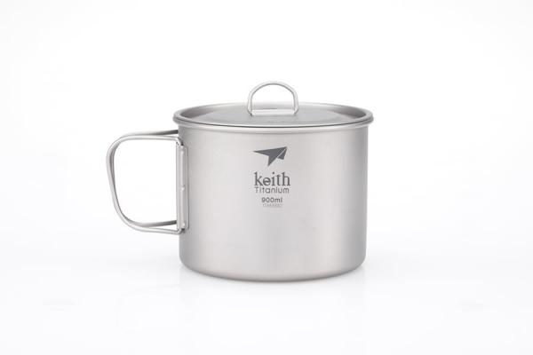 KEITH Kubek tytanowy z pokrywką SINGLE-WALL TITANIUM MUG WITH FOLDING HANDLE AND LID 900 ml