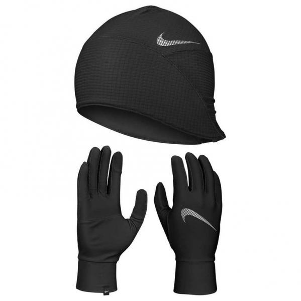 NIKE Czapka i rękawiczki ESSENTIAL RUNNING HAT AND GLOVE SET BLACK/BLACK/SILVER L/XL