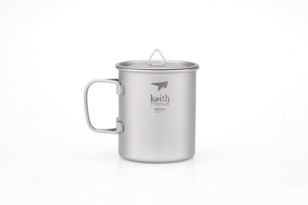 KEITH Kubek tytanowy z pokrywką SINGLE-WALL TITANIUM MUG WITH FOLDING HANDLE AND LID 450 ml