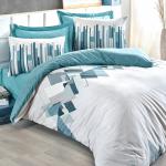 SELSEY Komplet pościeli z poszewkami na poduszki Lorstep 200x220 cm biała/niebieska