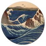 SELSEY Obraz okrągły Drzeworyt japoński Utagawa Hiroshige wielka niebieska fala średnica 80 cm