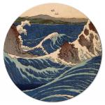 SELSEY Obraz okrągły Drzeworyt japoński Utagawa Hiroshige wielka niebieska fala średnica 60 cm