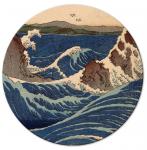 SELSEY Obraz okrągły Drzeworyt japoński Utagawa Hiroshige wielka niebieska fala średnica 40 cm