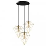 SELSEY Lampa sufitowa Palmares x3 w kształcie diamentu na okrągłej podsufitce złota